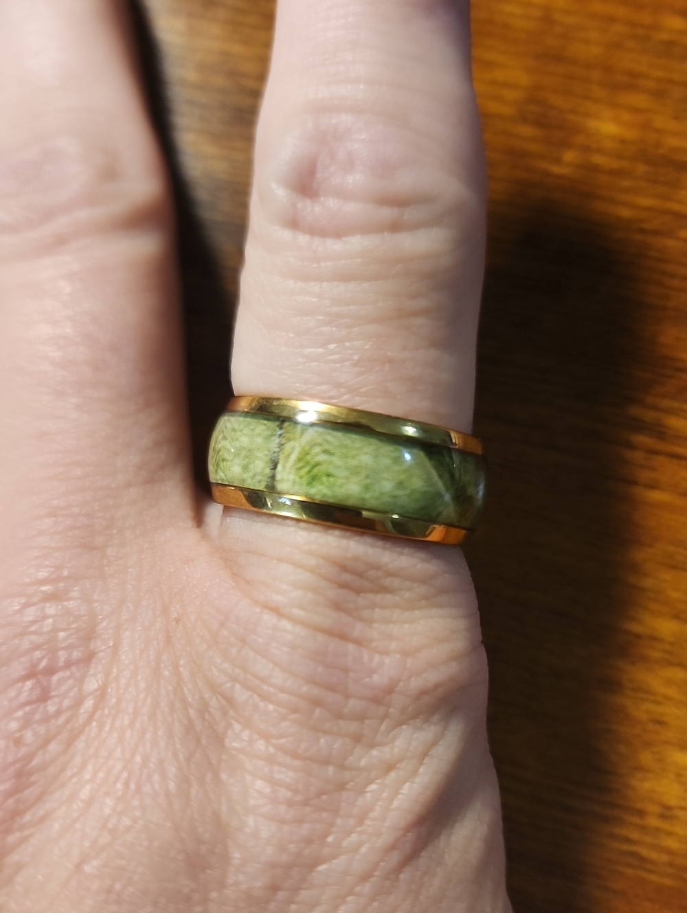 8mm Parrot Green Stainless Steel Dome Ring, Elegant And Versatile For Everyday